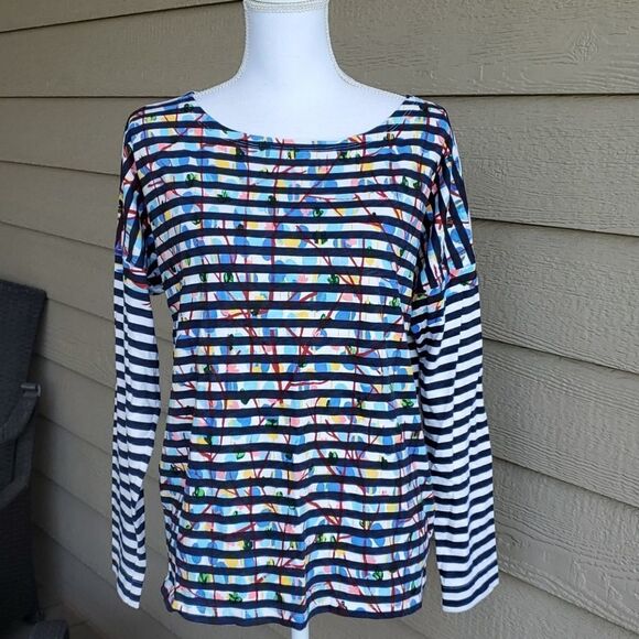 J. Crew Tops - 𝅺Michael de Feo for J. Crew Womens Size Medium Navy Stripe Basic Tee